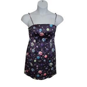 HOROSCOPEZ‎ cosmic lullaby satin dress planet galaxy spaghetti strap L